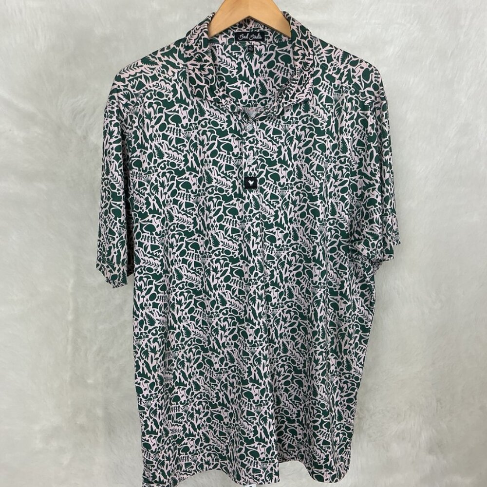 Bad Birdie Green Pink Tree Trip Mushroom Golf Shirt XL